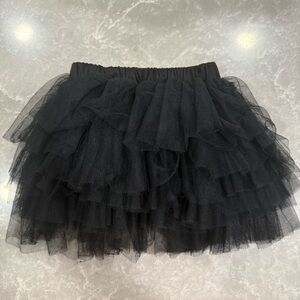 Justy Bae Black Tulle Tutu Mini Skirt Layered Ruffle Elastic Waist S EUC